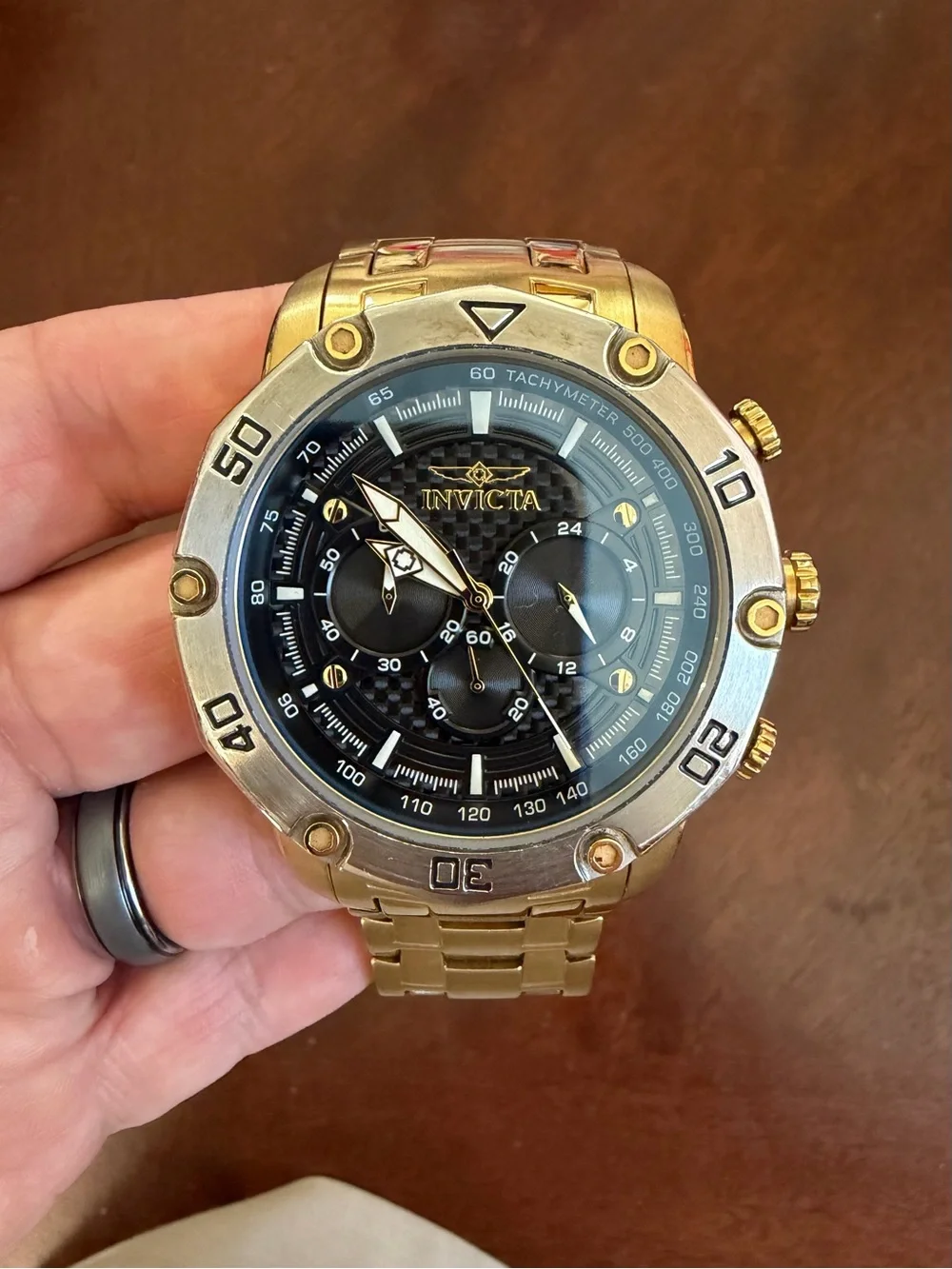 Invicta Gold-Tone Men's Chronograph Watch with Black Dial